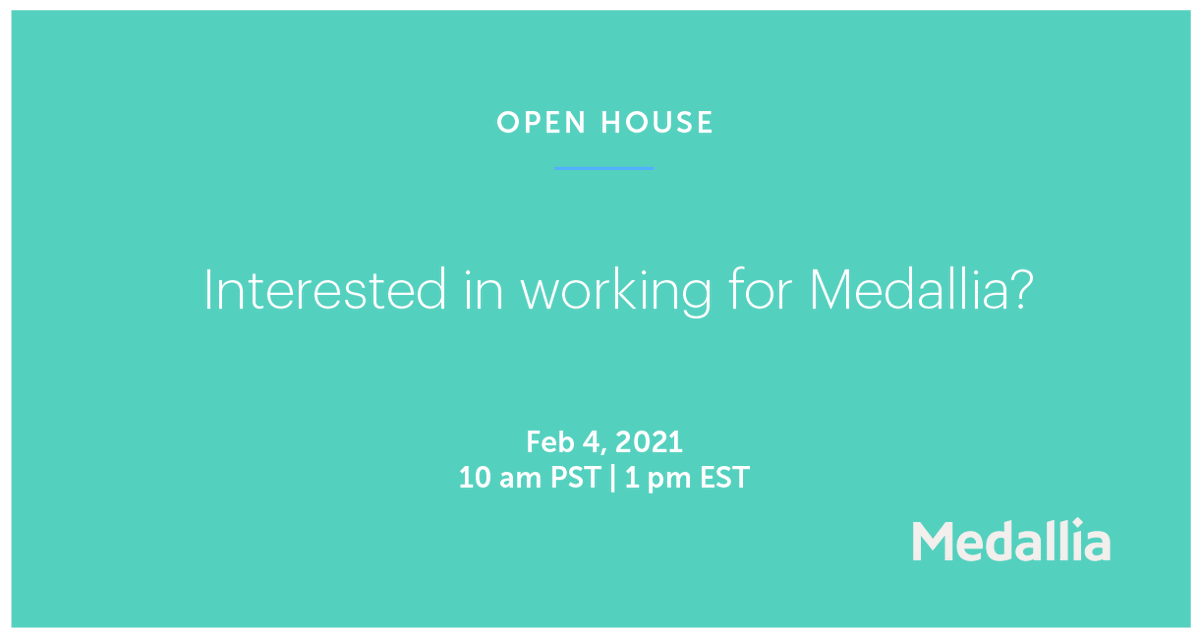 MedalliaLife's tweet photo. What's it like to work at Medallia? Come find out at our virtual open house for #Sales! Meet members of our sales org and learn what it's like to be a Medallian. Join us Thurs 2/4 at 10am PT / 1pm ET. The event is free to attend. RSVP now! https://t.co/zQ5NSsdrP7 https://t.co/91Tgx4gaiN