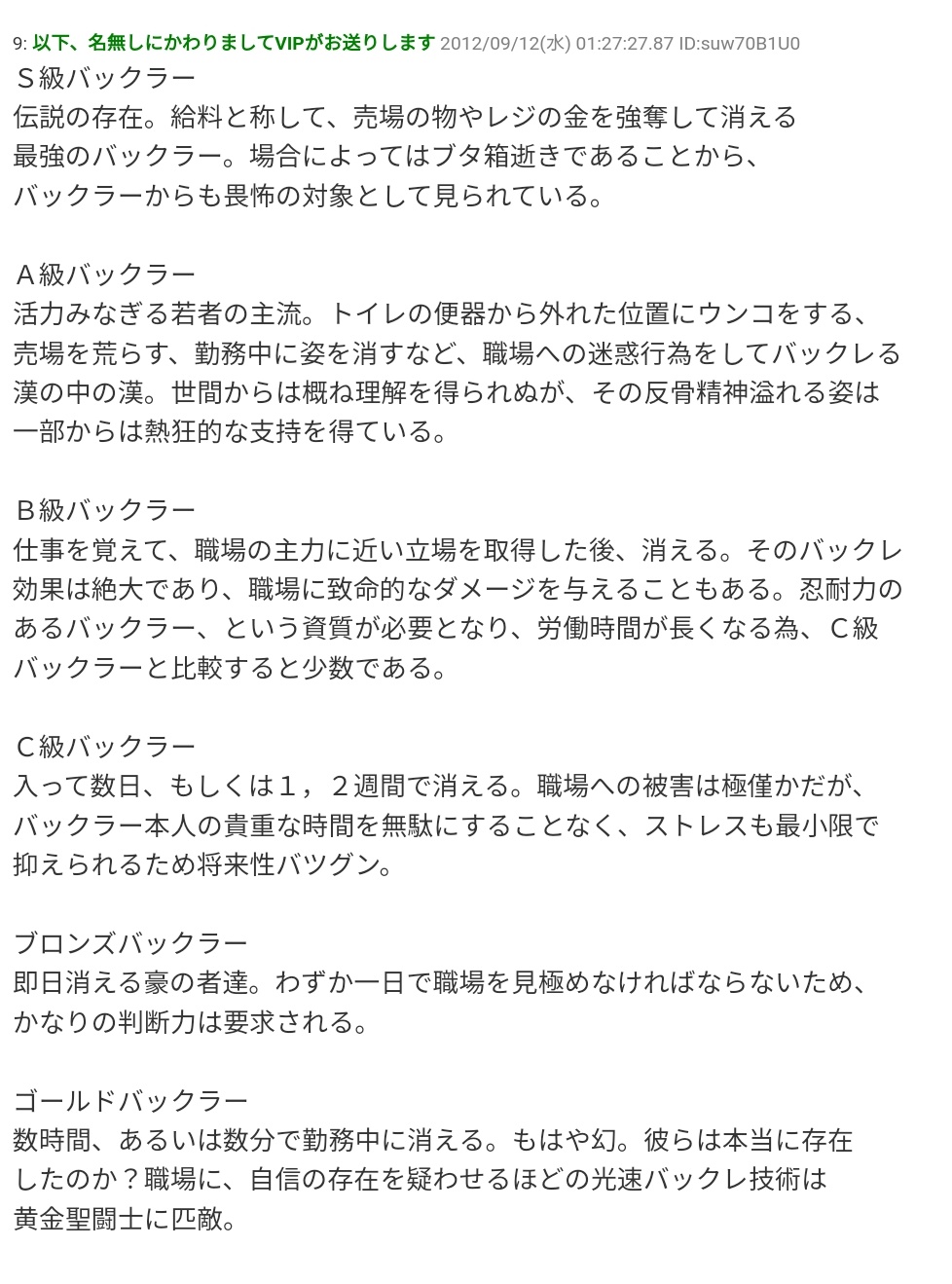滝沢ガレソ バックラー階級表おいときます 滝沢ガレソ バックラー階級表おいときます