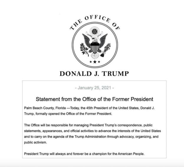 BREAKING: Trump appears to be attempting a post-inauguration comeback by establishing the 'Office of the Former President'