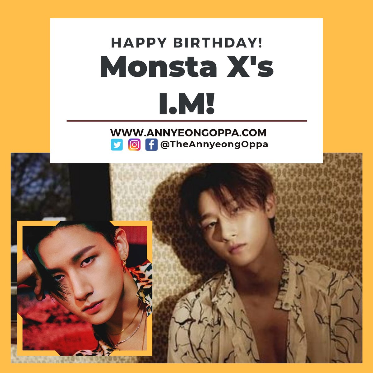 TheAnnyeongOppa's tweet photo. Happy Birthday to Monsta X's Maknae and Lead Rapper, I.M! 🎉🎉 We hope that you'll enjoy this special day of yours. We wish you all the best because you deserve it. We are so proud of you! 😍😍 

#HappyI_MDay
#MonstaX_Monbebe https://t.co/M8hisU3rWp