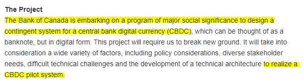 The BoC recently opened a Cryptographer position, and it's also clear they are moving from Project Jasper to a CBDC pilot program. https://careers.bankofcanada.ca/job/Various-locations-Cryptographer/543895917/