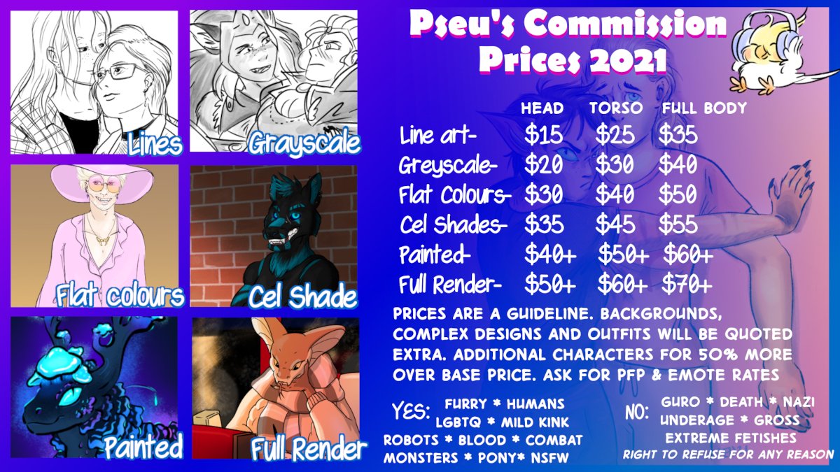 pseudandry12's tweet image. Updated Commission sheet! Prices are the same, just wanted an improved look and better clarity!