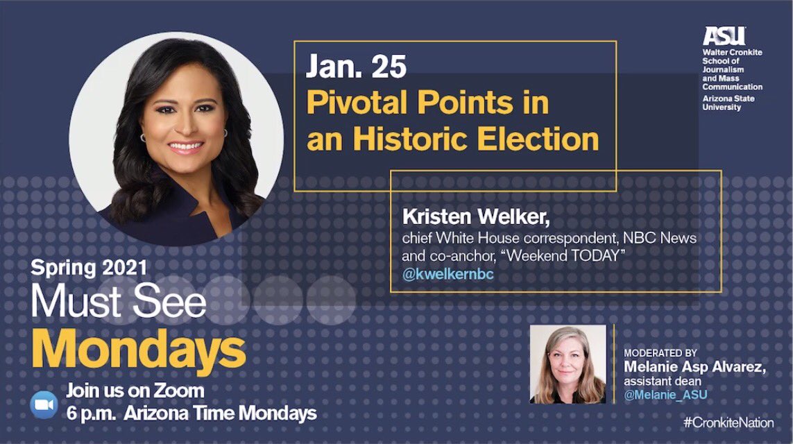 I’ll be live tweeting tonight’s Must See Monday hosted by  @Cronkite_ASU, moderated by  @Melanie_ASU, featuring  @kwelkernbc!!