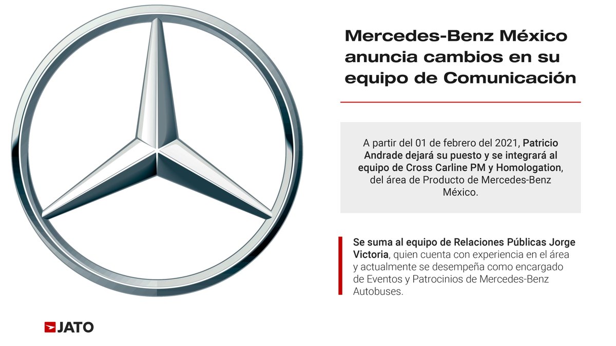 JATOMexico's tweet photo. 📰Noticia 
A partir del 2 de febrero, Jorge Victoria se sumará al equipo de Relaciones Públicas, quien cuenta con experiencia en el área y actualmente es encargado de Eventos y Patrocinios de @MBenzBusesMx y Patricio Andrade se integrará al equipo de Cross Carline PM https://t.co/KbpIQrlRFp