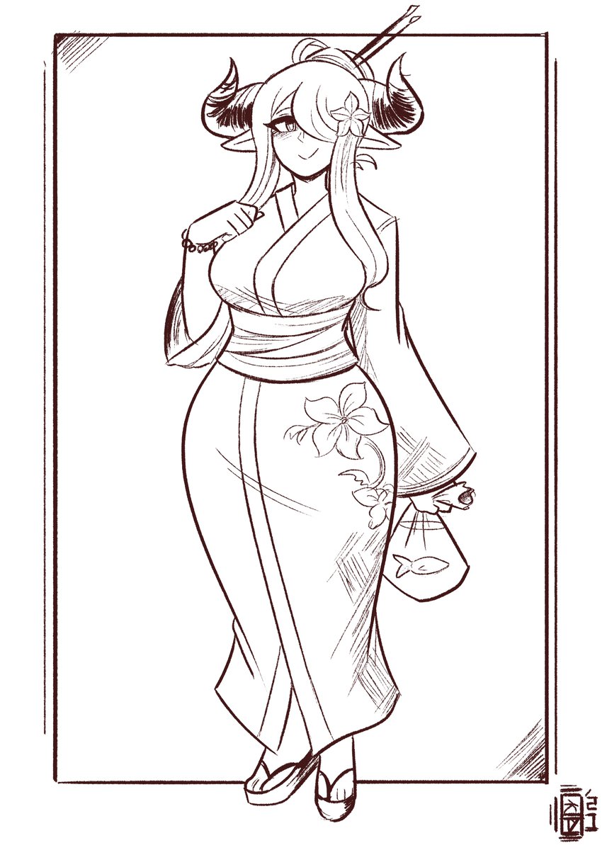 Patreon sketches for the week~ Kimono Narmaya, Rawhide from Long Gone Gulch, W in the Demoman pose, and Annette dressed as Lisa from Genshin (1/2) 