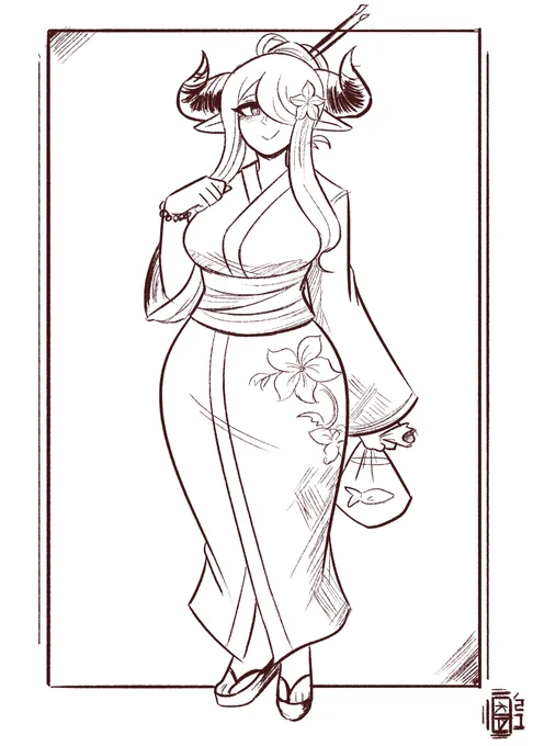 Patreon sketches for the week~ Kimono Narmaya, Rawhide from Long Gone Gulch, W in the Demoman pose, and Annette dressed as Lisa from Genshin (1/2) 