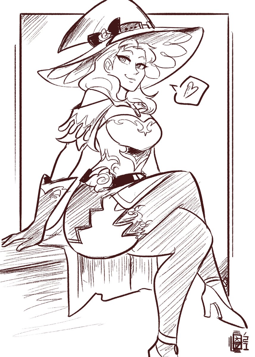 Patreon sketches for the week~ Kimono Narmaya, Rawhide from Long Gone Gulch, W in the Demoman pose, and Annette dressed as Lisa from Genshin (1/2) 