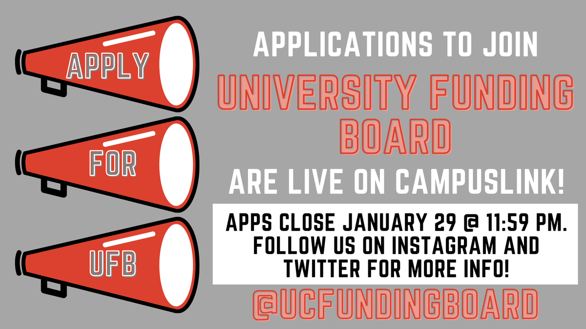 Have you applied to join UFB? If you have not done so head over to <a href="/UCFundingBoard/">University Funding Board</a> CampusLINK page and find the application under the forms section to apply. If you have questions about the board feel free to message them on Twitter or email them with your questions.