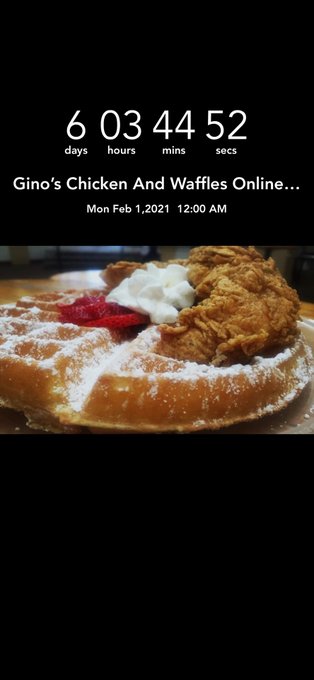 OPEN 1st of FEB GINOS CHICKEN &amp; WAFFLES  PLACE YOUR ORDERS  ON  FEB 5th starts at $10 basic https://t