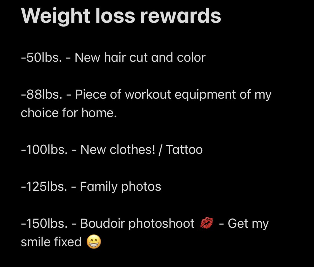 SarahsJourney21's tweet photo. I finalized my rewards for when I hit each goal!!! 💪🏻
#weightloss #weightlossjourney https://t.co/aBNRdvERae