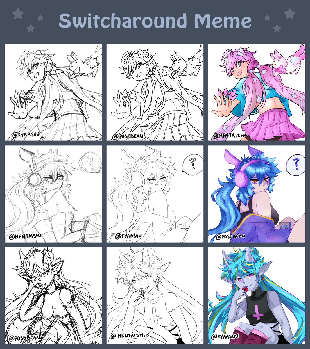 i did a switcharound meme with @posebean and @hentaishi! go check them out! 