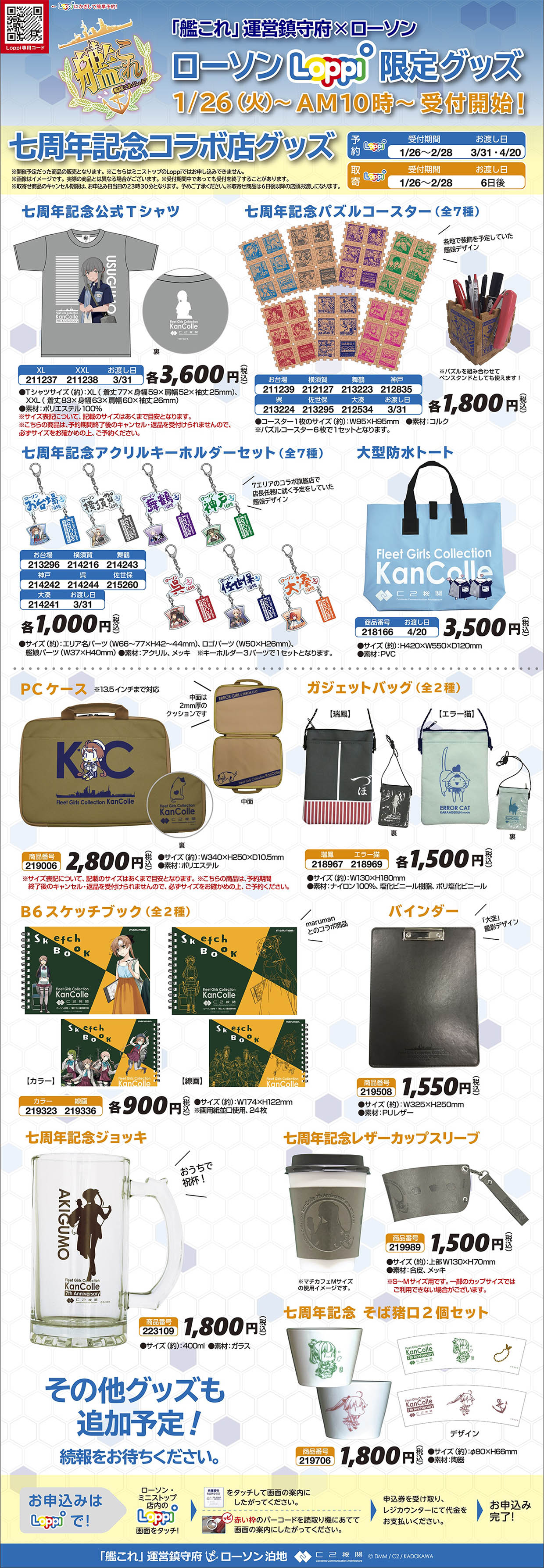 C2機関 ローソンさんの 艦これ コラボ21 そして本日から怒涛のloppi展開がスタート 幻となった七周年七旗艦店展開限定アイテムや あのmarumanさんとのコラボ 秋雲先生 B6スケブ づほ や某猫 使い方色々なそば猪口など お薦めです T