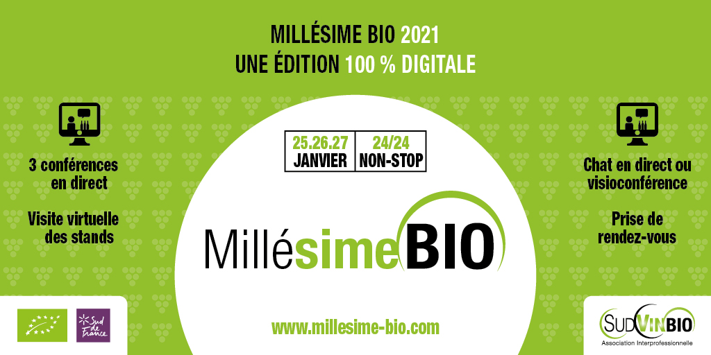 Prêts pour cette 2ème journée de salon 100% digital ? 

➡ Accédez à la plateforme digitale et retrouvez : 
✔️ Exposants : visite virtuelle des stands, LiveChat, RDV
✔️ Partenaires 
✔️ Conférences en ligne gratuites 

🔗 digital.millesime-bio.com

#MillesimeBio2021 #MillesimeBio