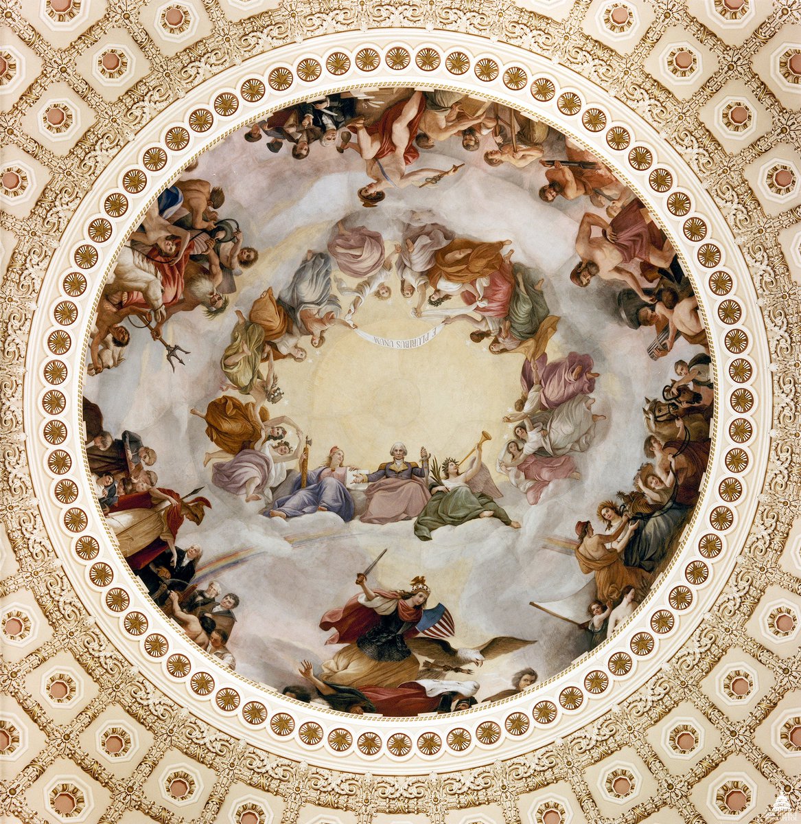 The state as a religion, some thoughts. The below fresco is called the Apotheosis of Washington and is located in the Capitol Rotunda of the US Capitol building. It depicts George Washington as he ascends into heaven on a cloud.