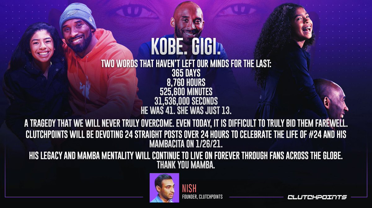 Mamba Mentality defines my life.

When Kobe retired, I was 23. He was in the NBA for 20 of those 23 years. All I knew was Frobe aka 'The 8th Wonder Of The World' aka Mr. 81 aka Black Mamba aka KB24 aka Vino.

Today at @clutchpointsapp we will devote 24 straight posts to #24. 💜💛
