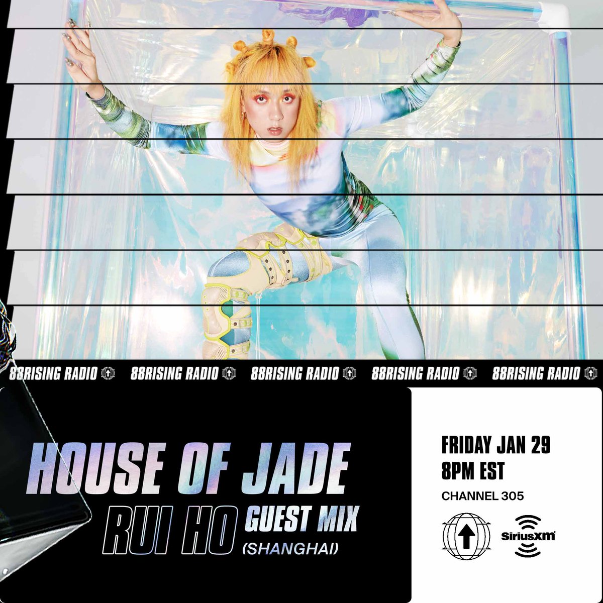 88risingRadio's tweet photo. This Friday night inside #HouseofJade: Shanghai-based DJ, producer, singer-songwriter @ruihooo

She'll be giving us a mix filled with sounds by @NETGALA_ @LSDXOXO_ @yuyuyvr @HDMIRROR @vtss_pl and many more

This Friday 8pm ET on @88risingRadio @SIRIUSXM channel 305 https://t.co/lAs2kCQ8VX