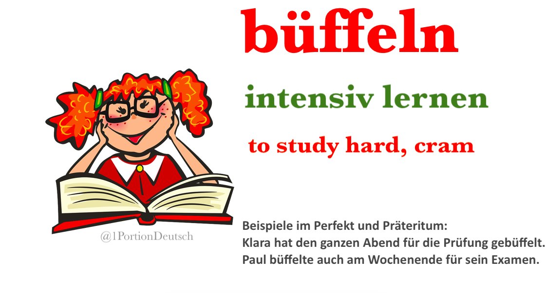 1PortionDeutsch's tweet photo. #WortdesTages   #Umgangssprache

büffeln ['bʏfəln]

- to study a subject intensively
(in order to learn a lot in a short time, especially for an exam) https://t.co/HUvxrZ6jzj