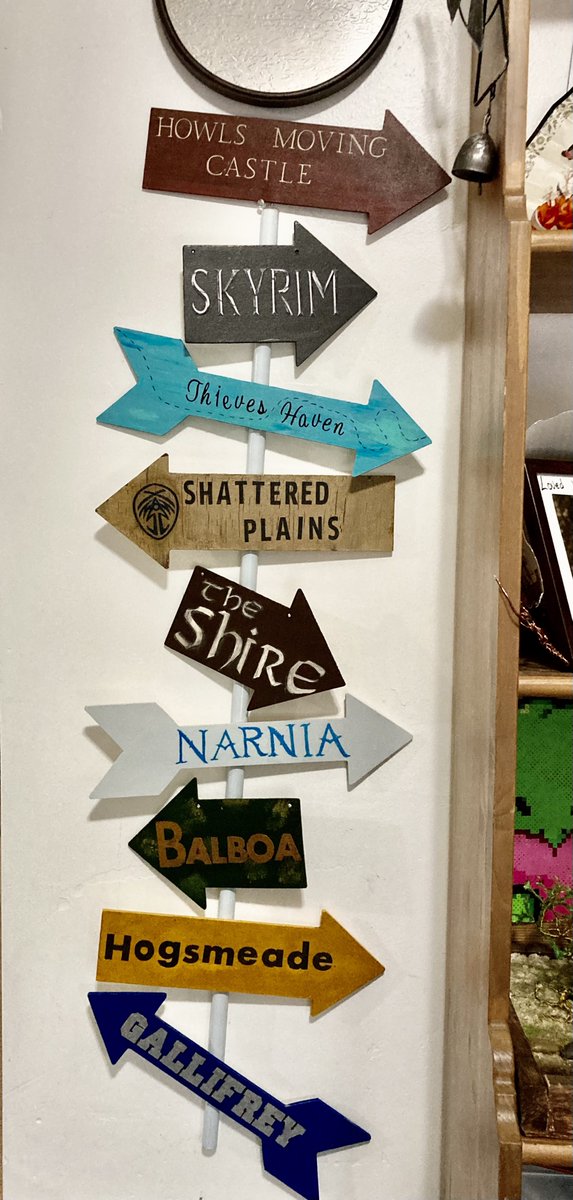 I have completed my Fantasy Road Signs and I absolutely LOVE how they turned out!  
@BrandSanderson - Shattered Plains
@RaftSurvivaGame - Balboa
@SeaOfThieves - Thieves Haven
#HowlsMovingCastle #Skyrim #ThievesHaven #shatteredplains #TheShire #Narnia #Balboa #Hogsmeade #Gallifrey