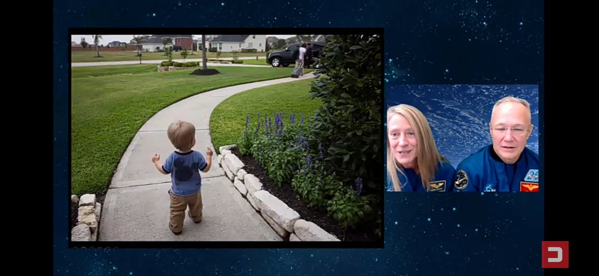 .  @AstroKarenN said she had to give up the second shuttle flight because she was pregnant, and how they chose to bring their son to Russia during training so the family will not be separated too long, showing some of the trade-offs  #WomenInSTEM have to balance #WomenInSpace