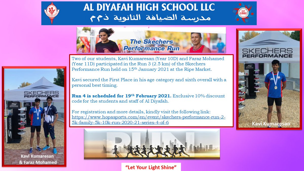 ADHSDubai's tweet image. The Skechers Performance Run
Run 4 is scheduled for 19th February 2021. 
For registration and more details, kindly visit the link:
bit.ly/2NsJ1su 
#letyourlightshine #events #performancerun #skechersperformancerun #parentcommunity