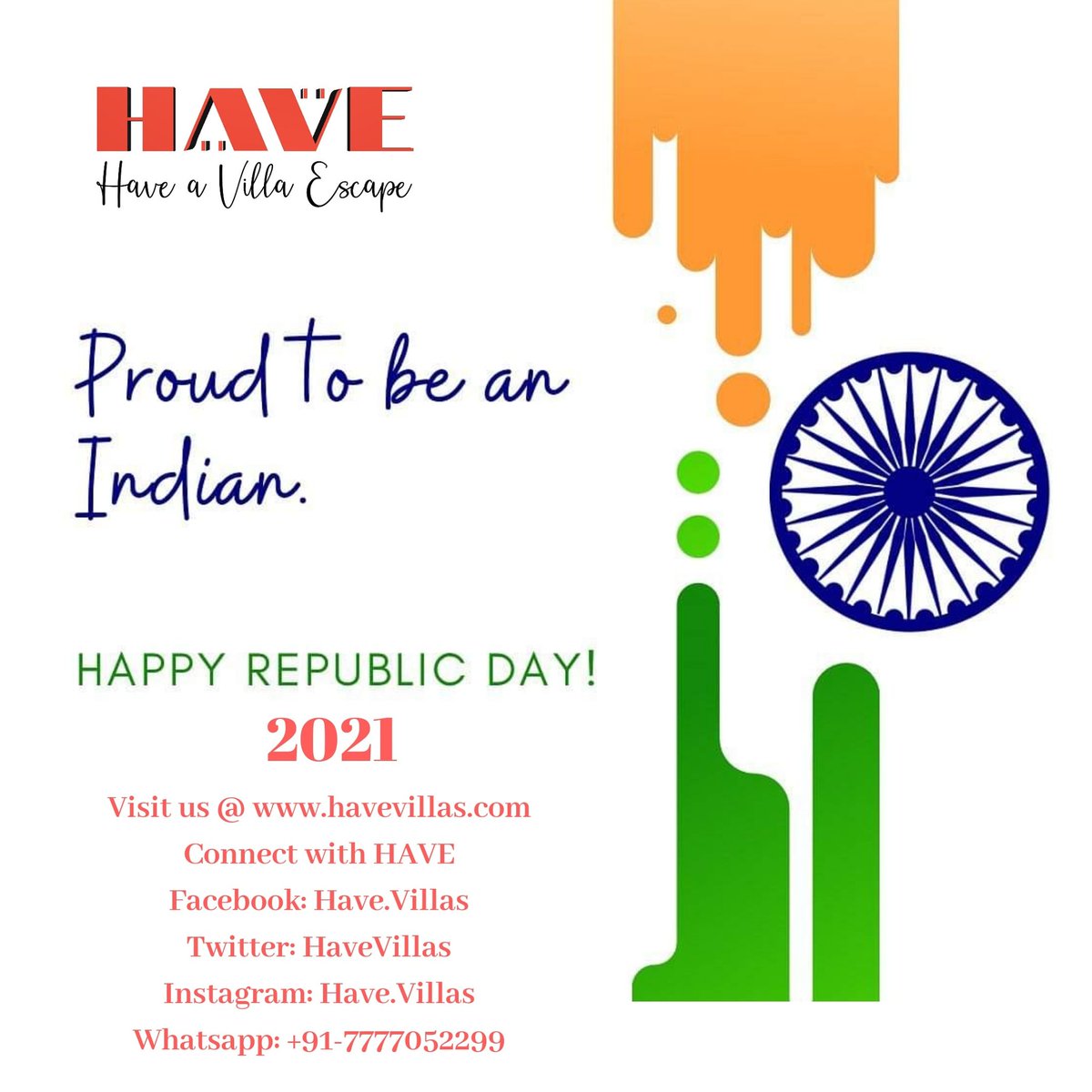 HaveVillas's tweet photo. Let us remember the golden heritage of our country and feel proud to be a part of India. 

Happy Republic Day 2021

#HappyRepublicDay2021 https://t.co/GGtGMrT3u9