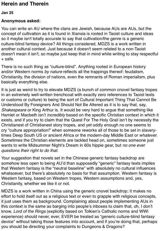 bottom line: go read the comments of that fic and see all the people praising the author, saying how great the fic is, how smart the fic is, how they liked the interweaving of Chinese and Jewish elementsre-read this deleted response by the author