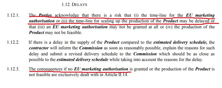 4. In the body of the APA at 1.12 DELAYS includes provision for delay caused by lack of EMA authorisation.
