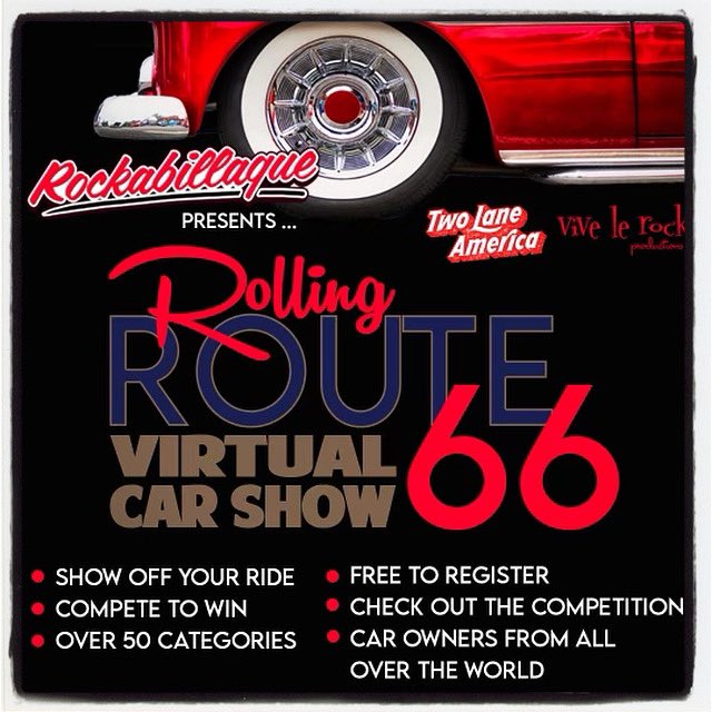 rockaphily's tweet photo. “Check out the 'Rolling Route 66' Virtual Car Show! Enter your ride, or vote for your favorite!! More Info Here: 
https://t.co/OQR6QK0Hfx https://t.co/1m2GoXLmJS