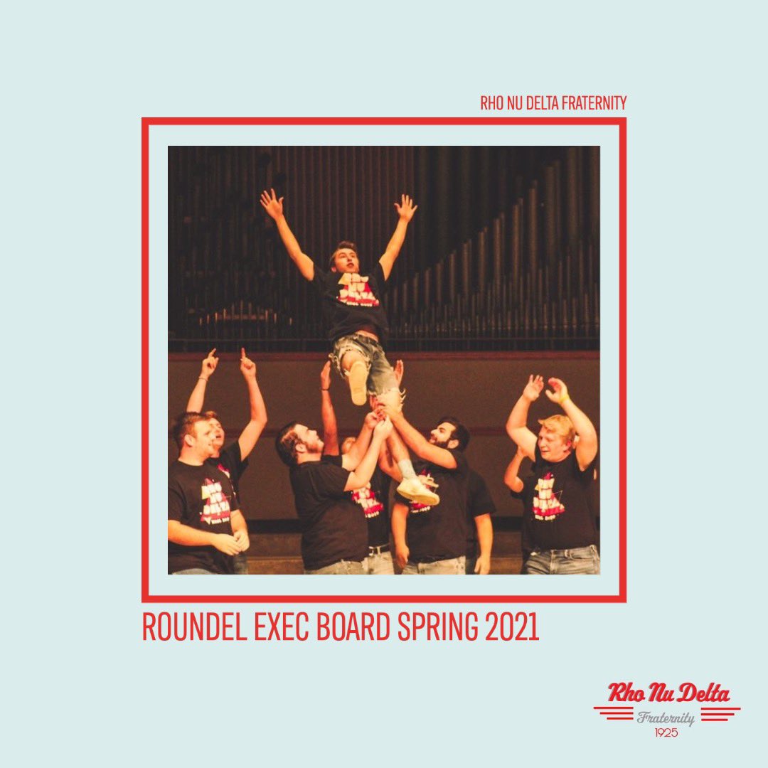 rhonudelta's tweet photo. Introducing the 2021 Spring Term Rho Nu Delta Executive Board!
•
President: Dan Bornstein
Vice President: Cole Bathje 
Treasurer: Zac Clough
Secretary: Ian Rothery
Sgt. at Arms: Mike Yuchs
Historian: Alec Mager
•
•
•
#ΡΝΔ https://t.co/4yGX4fDogk