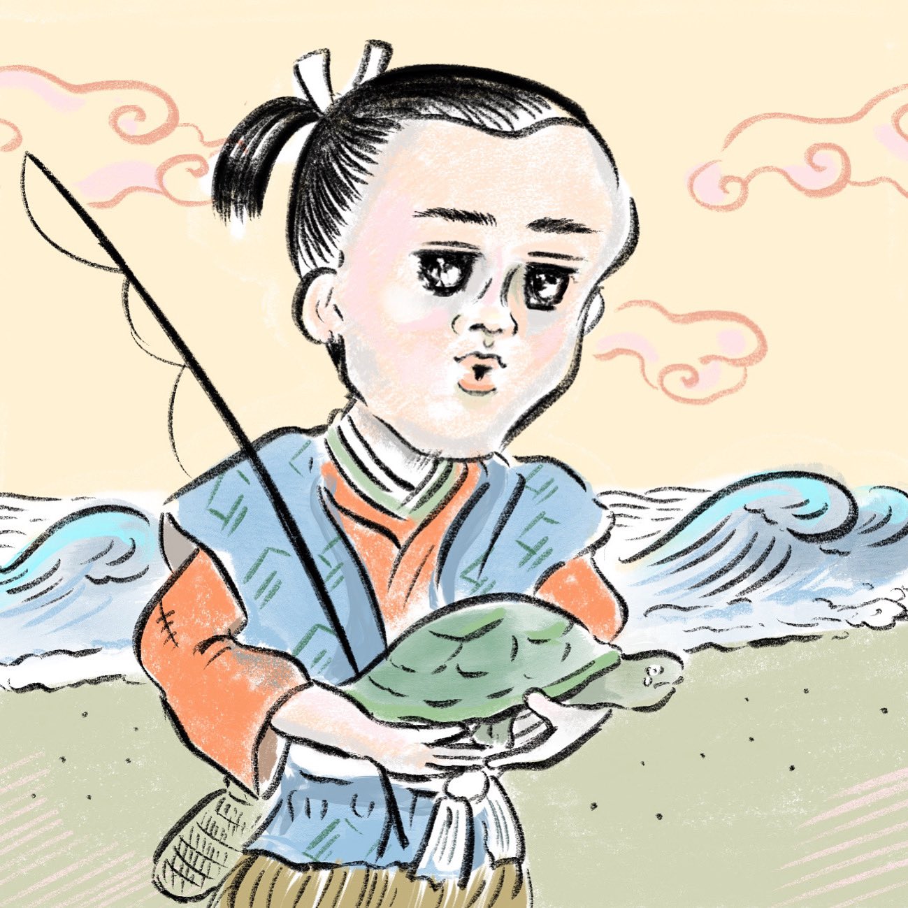 Twitter 上的 イラストレーター香川尚子 Naoko K Urashima Taro 浦島太郎 少しシュール 筆ペンタッチです Drawing イラスト イラストレーター Illustration Illustrator Art かわいい シュールイラスト シュール Cartoon Artgallery Artlover