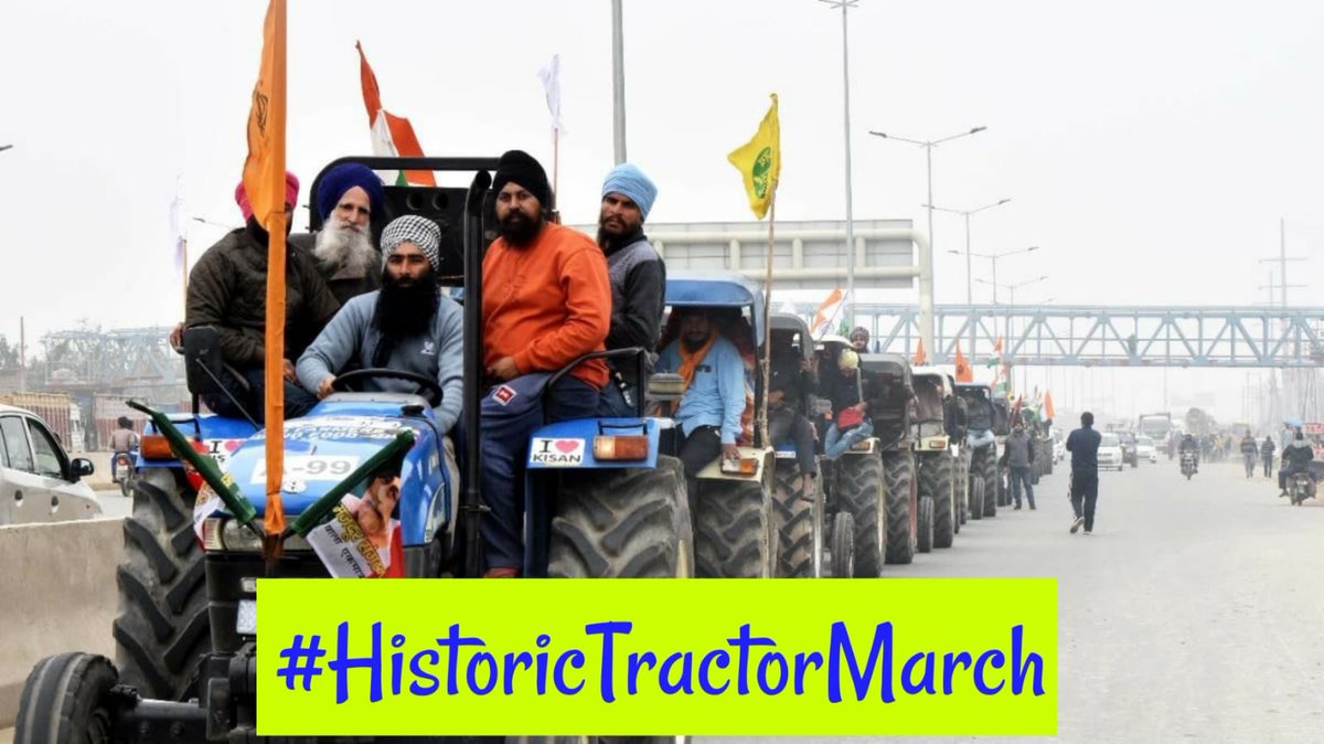 RiHaNPaTeL15's tweet photo. Several tractors and trolleys that will take part in the march from the Singhu border have already been adorned with flags of different farmer unions alongside the national flag.
#HistoricTractorMarch https://t.co/qD7a0j16Mb