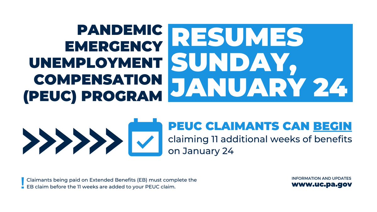 brewster4senate's tweet photo. 📢 UNEMPLOYMENT UPDATE: Starting this week, the Pandemic Emergency Unemployment Compensation (PEUC) program will resume.

Individuals who lost their job due to #COVID19 can now file for 11 additional weeks of benefits. More info ➡️ https://t.co/5W62uYarVY https://t.co/tB1yPjkgBJ