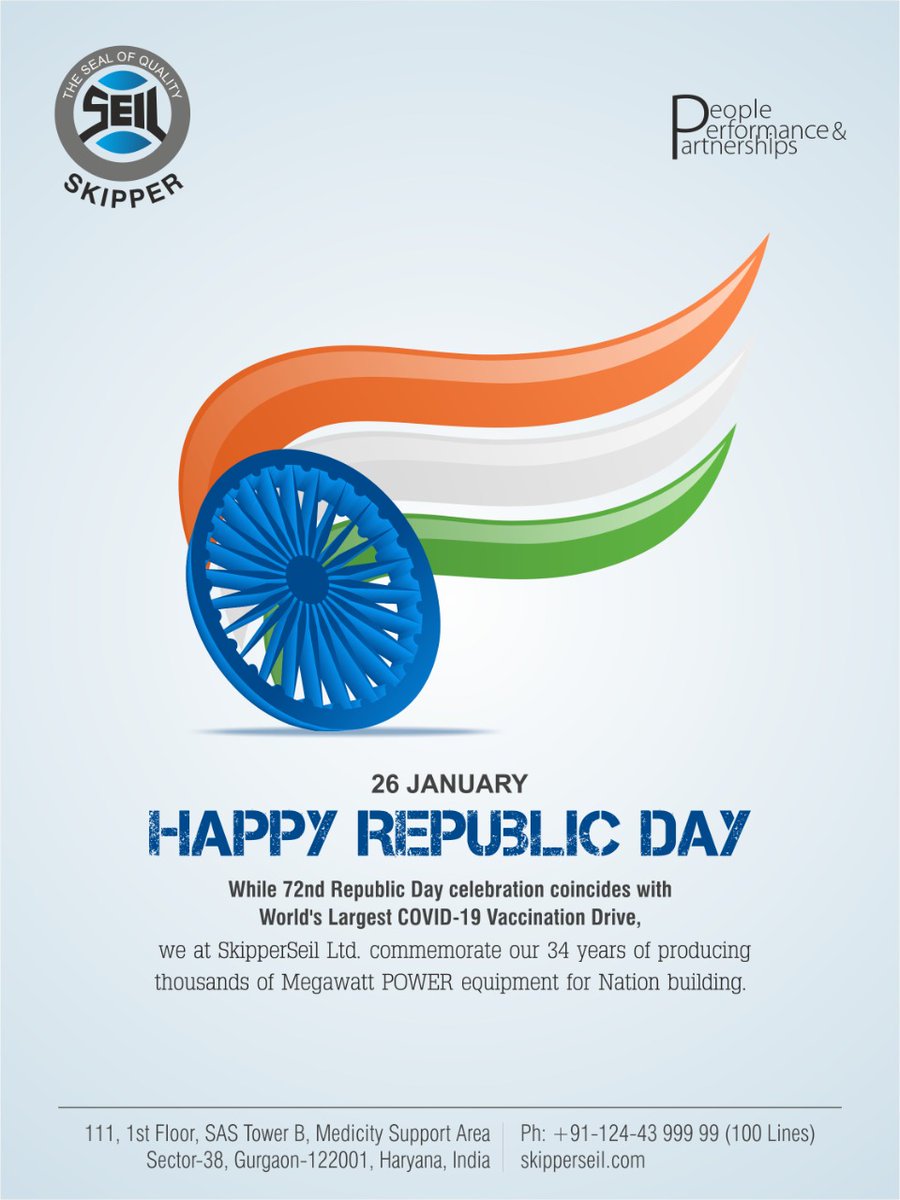 Skipper wishes you all a very Happy Republic Day!!!

#RepublicDay #india #covidvaccine2021 #skipperseil #NationBuilding #energyinfrastructure