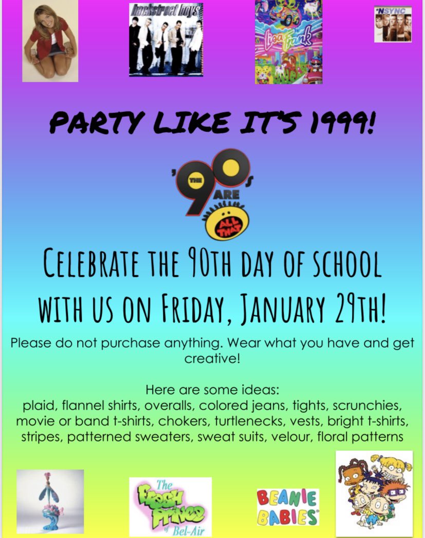 HerrAndersonWT's tweet photo. Friday is the 90th day of school! Join us for a Spirit Day as we celebrate the 90s!  Check out the awesome flyer! @MissCampbell__ #WhitmanSchoolStrong @ArenzCorinne @SherryHeil @shanks_chelsea @DeneanChiumento @ThankfulInThird @mariejenni3 @MrsTosti_Whit @MrsAustinWH @TWPSchools https://t.co/cD9EK779Hr
