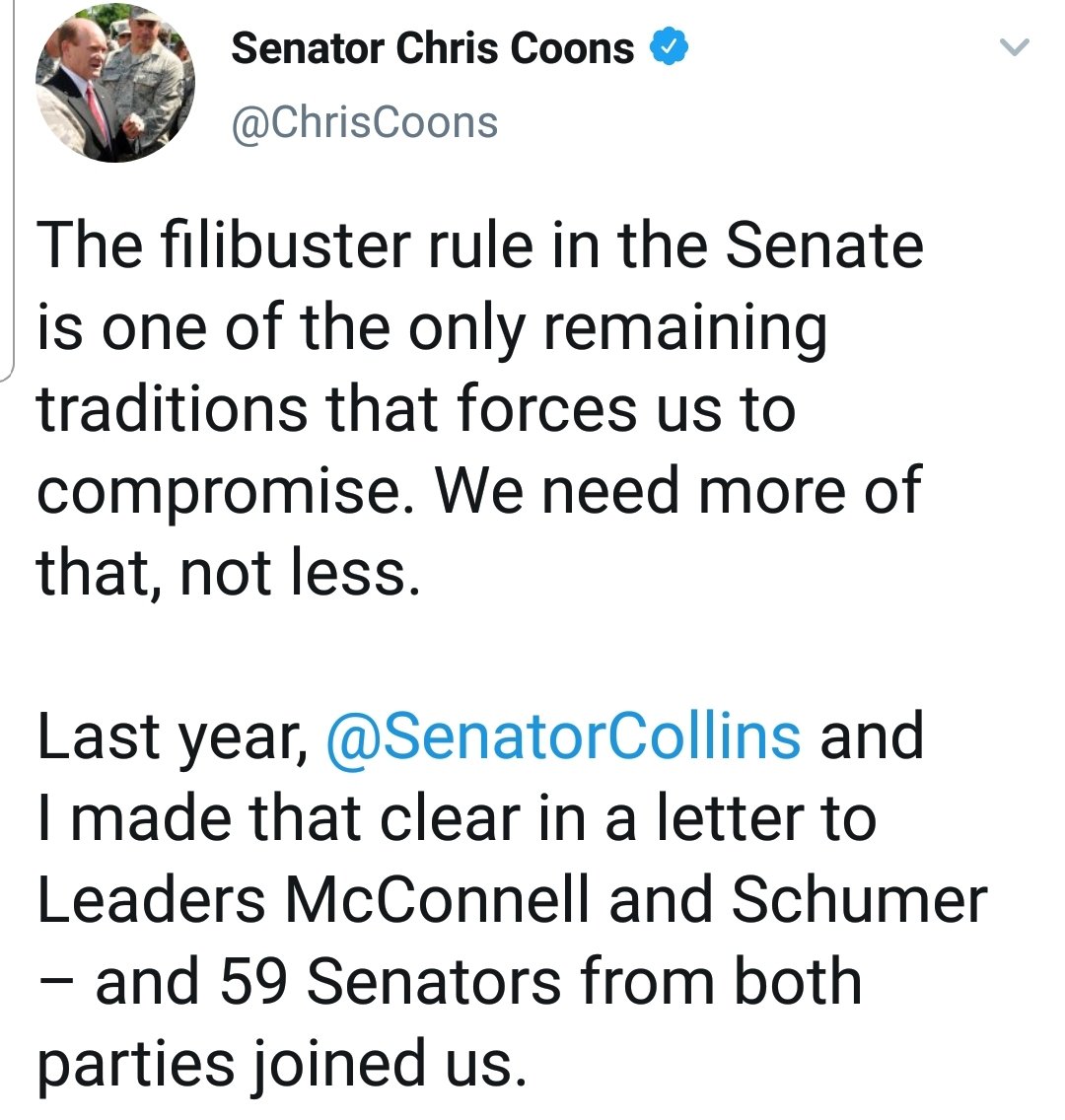 Here is Coons in December 2018 and then June 2020. Circumstances change.