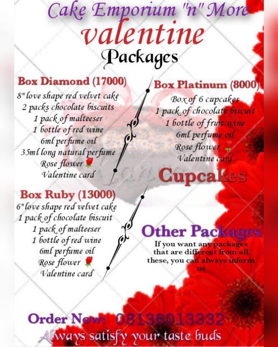 Cake_mporium's tweet photo. Cake Emporium "n" More valentine packages..
#bemyval #lagosian #ValentinesDay #ValentinesDayCountdown #valentinepackage #EndSARS #nigerianyouth #ogunstate https://t.co/6rX4zq9bBt