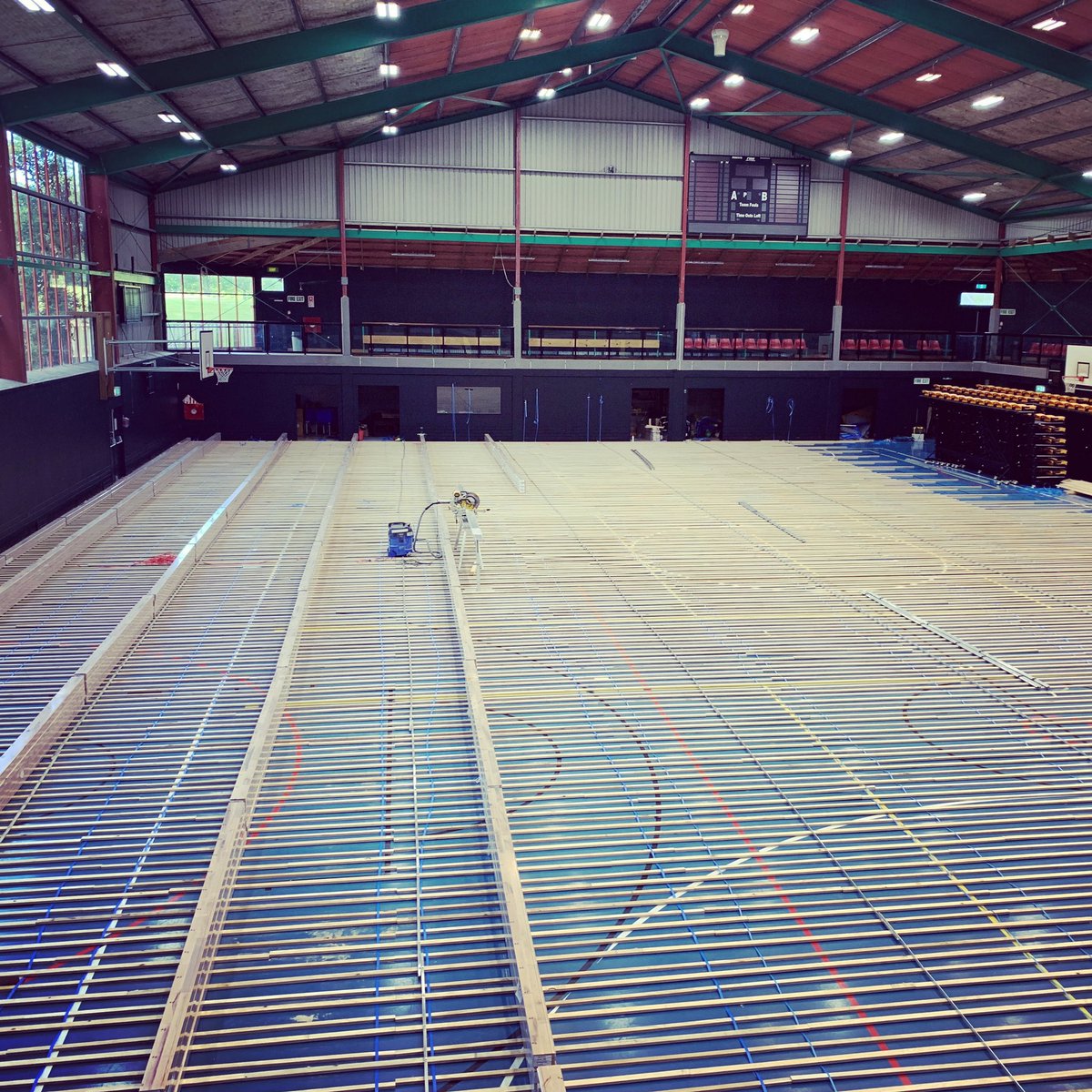 franklinbullsnz's tweet photo. Day two of the new floor install is done! #goodbyeblue #leadthecharge #environz #salsnbl #2021 #newfloor https://t.co/pL9WqquOpW