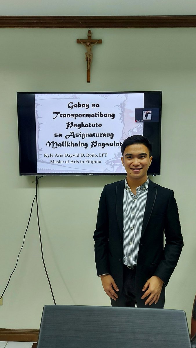 arisdayvid's tweet photo. A triumphant final thesis defense for my Master's Degree #GRADwaiting💚💛 My heartfelt gratitude to all the panel of experts, Dr. Ma. Socorro M. Eala, Dr. Jocelyn A.C. Barradas, Dr. Bernard C. Lunar, Dr. Dary Dacanay, Dr. Renato Maligaya, Dr. Elmer C. Escala, Dr. Rufino L. Tanio. https://t.co/hMZYr5oMbG