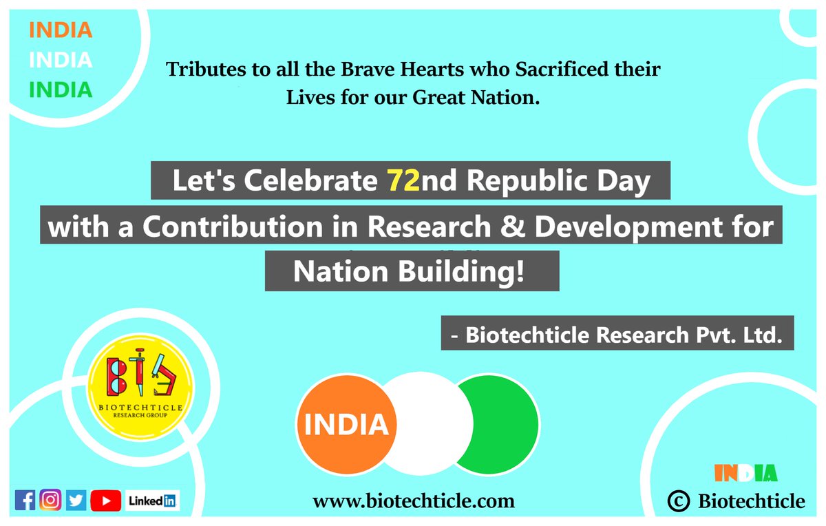 Biotechticle1's tweet photo. Happy Republic Day 🇮🇳
#26January #RepublicDay2021 #JaiHind #biotechticle #biotechticlewishes #startup #stem #biotech #India https://t.co/IOCEtbXMoR