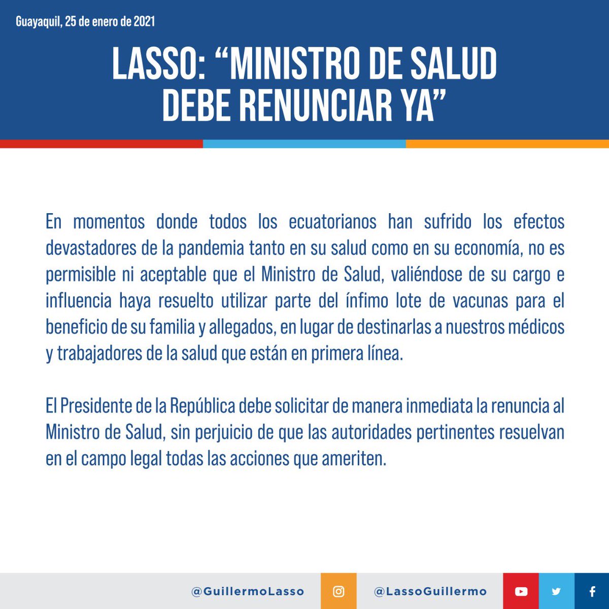 LassoGuillermo's tweet photo. No es aceptable que un funcionario público utilice su cargo para su beneficio. Exigimos que el Presidente de la República pida la renuncia al Ministro de Salud. #RenunciaZevallos https://t.co/iqH20ujBZQ