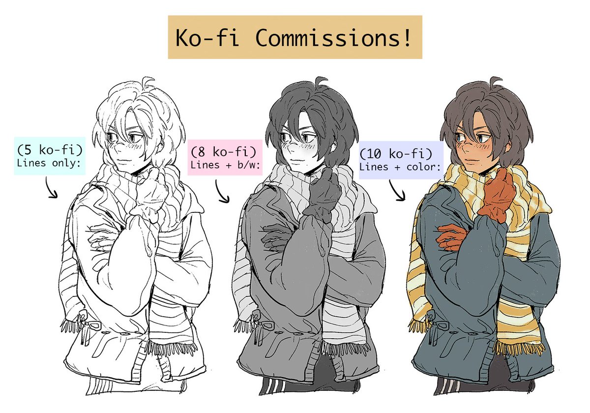 hello!! I'm opening ko-fi commissions, if you're interested please check the rules here and follow its directions: [https://t.co/olXWclomsJ] thank you so much! _(:'3 I'll update this thread when all 6 slots are full! 