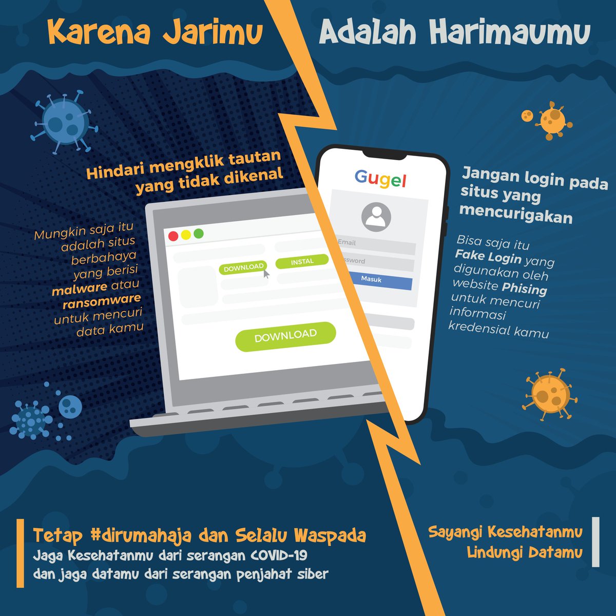 NTofik09's tweet photo. Hai #sobatkom dan #warganet,  jaga selalu jari jemarimu agar terhindar dari virus biologi maupun virus digital, karena jarimu adalah harimaumu.
@kominfokabtegal @kemkominfo https://t.co/DNpK4vxl0t