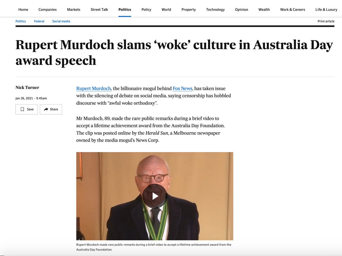 This week, a strange little coterie calling themselves the 'Australia Day Foundation UK' dusted off an old Word template and created a nice certificate for Rupert Murdoch in time for today’s Australia/ #InvasionDay controversies.But what is the Aust Day UK Foundation you ask?