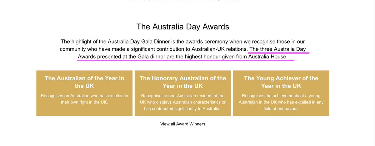 Established by John Howard in 2003, the award giving section of the Australia Day Foundation UK is a murky half-entity.It seems to occasionally promote itself as part of the Australian govt, with the Aust High Commisioner bestowing the annual awards at a gala dinner held at...