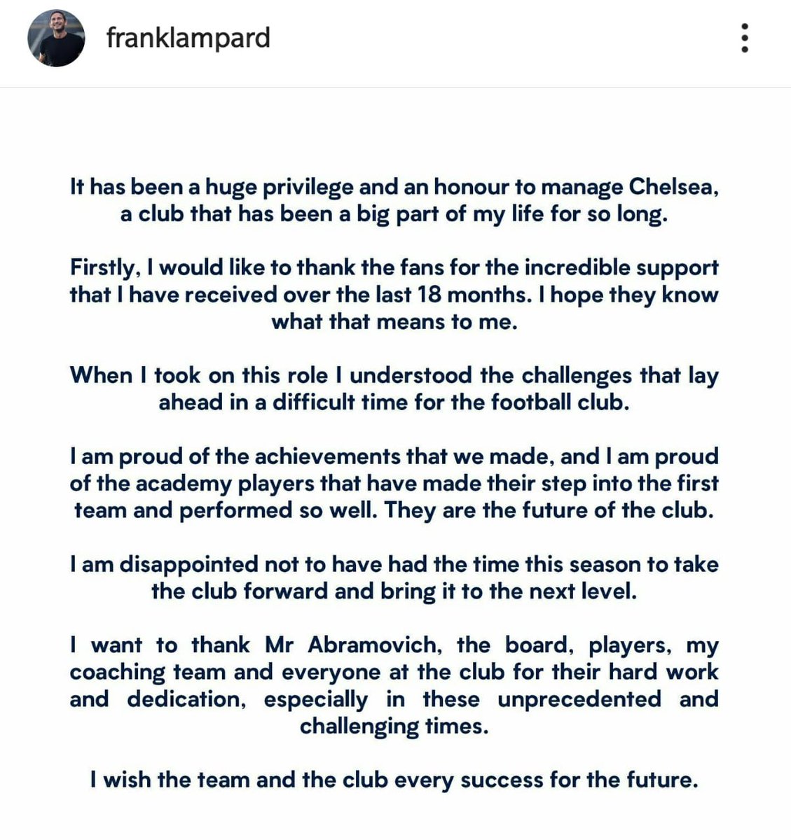 Thanks for everything you have given to this club. Come back stronger. #KTBFFH #SuperFrankieLampard #Legend