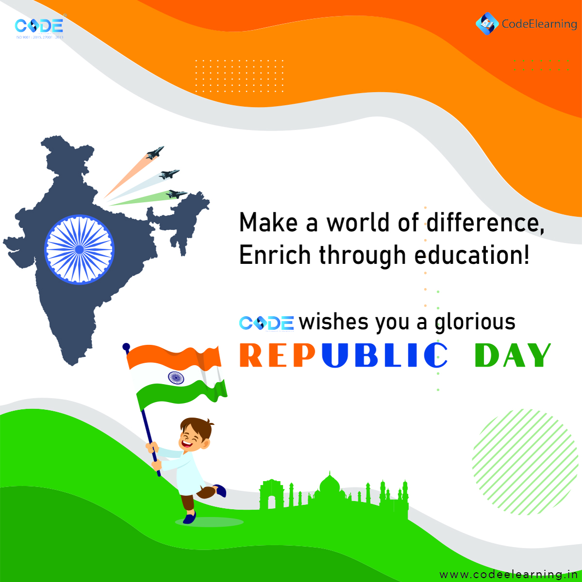 codeelearning's tweet image. Wish you all "Happy Republic Day" from Code E Learning family.
Wisdom – comes not from age, but from education and learning.
#republicday #codeelearningwishes #codeelearning #codeelearningrepublicday #republicdaycode
#students #elearning #parents
codeelearning.in