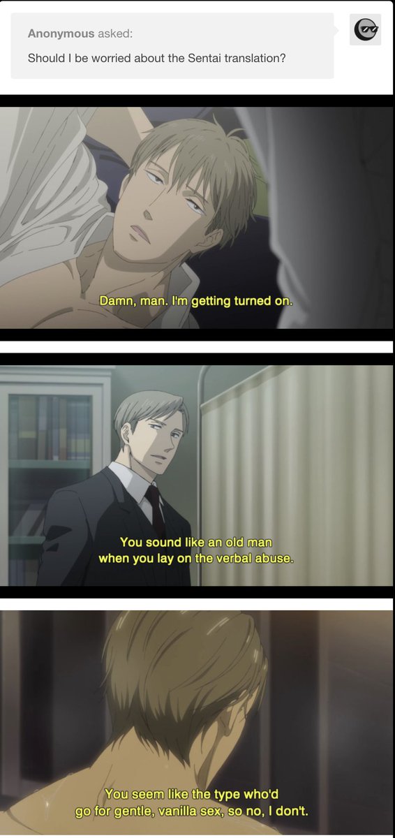 There's also this post where someone has major problems with my translation but doesn't post any Japanese to compare. Their implication is that "the characters would never talk like this." But, just for one example, that third screencap is a very straightforward tl, so???