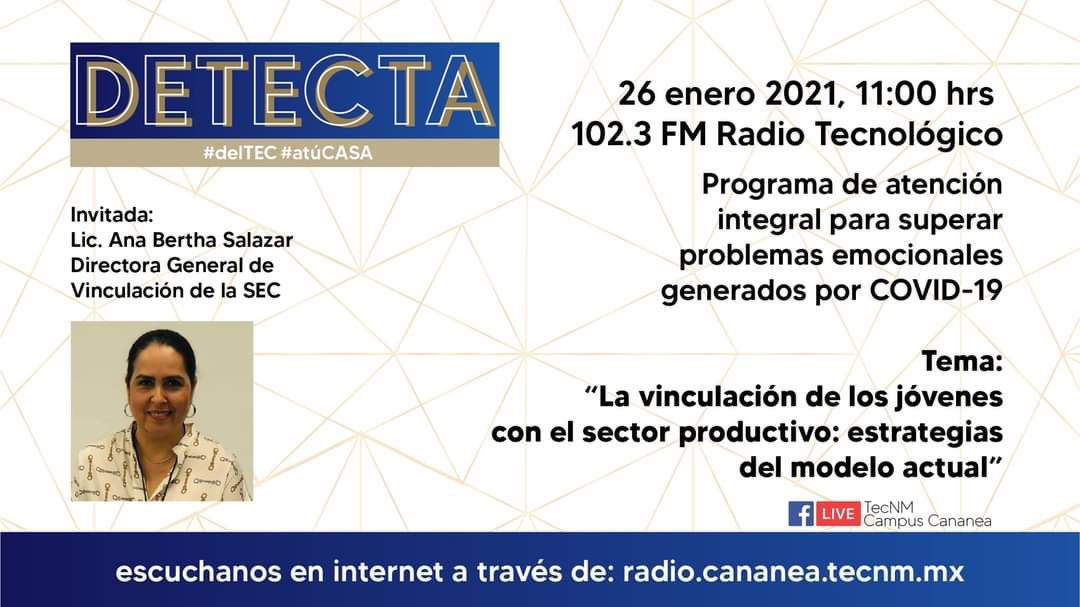 PROMETEC1's tweet photo. #Detecta tiene como invitada especial a la Mtra. @Salazar0718 , quien estará acompañando al Mtro. @ramonelopez, director del @TecNM_Cananea https://t.co/LfNWzVBpUk