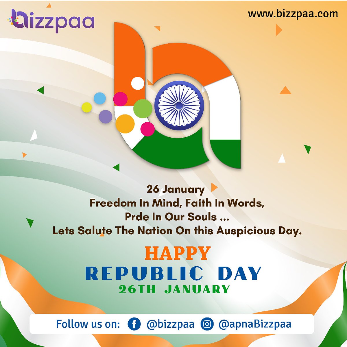 BizzpaaOfficial's tweet photo. Happy Republic Day 2021! On this day, let’s recall the true heroes of India who sacrificed their lives to give us freedom.
.
.
.
#Bizzpaa #HappyRepublicDay #HappyRepublicDay2021  #india https://t.co/vDL58TizwK