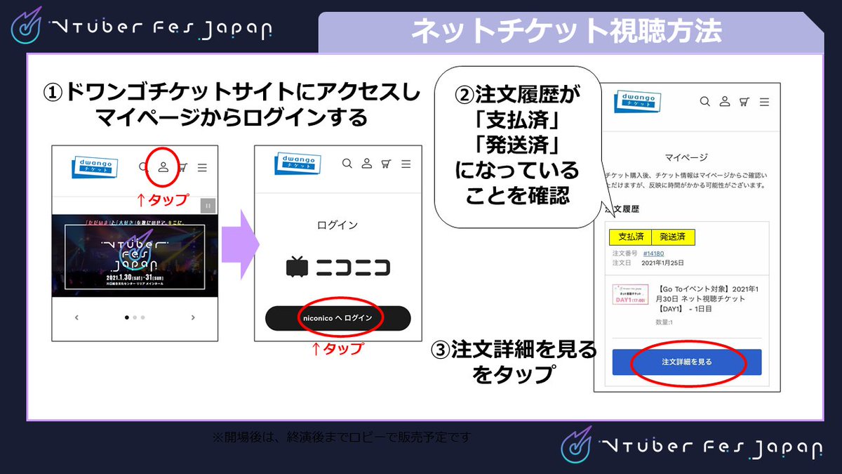 🔶シリアルコードの入力手順 ①ドワンゴチケットサイトにアクセスし